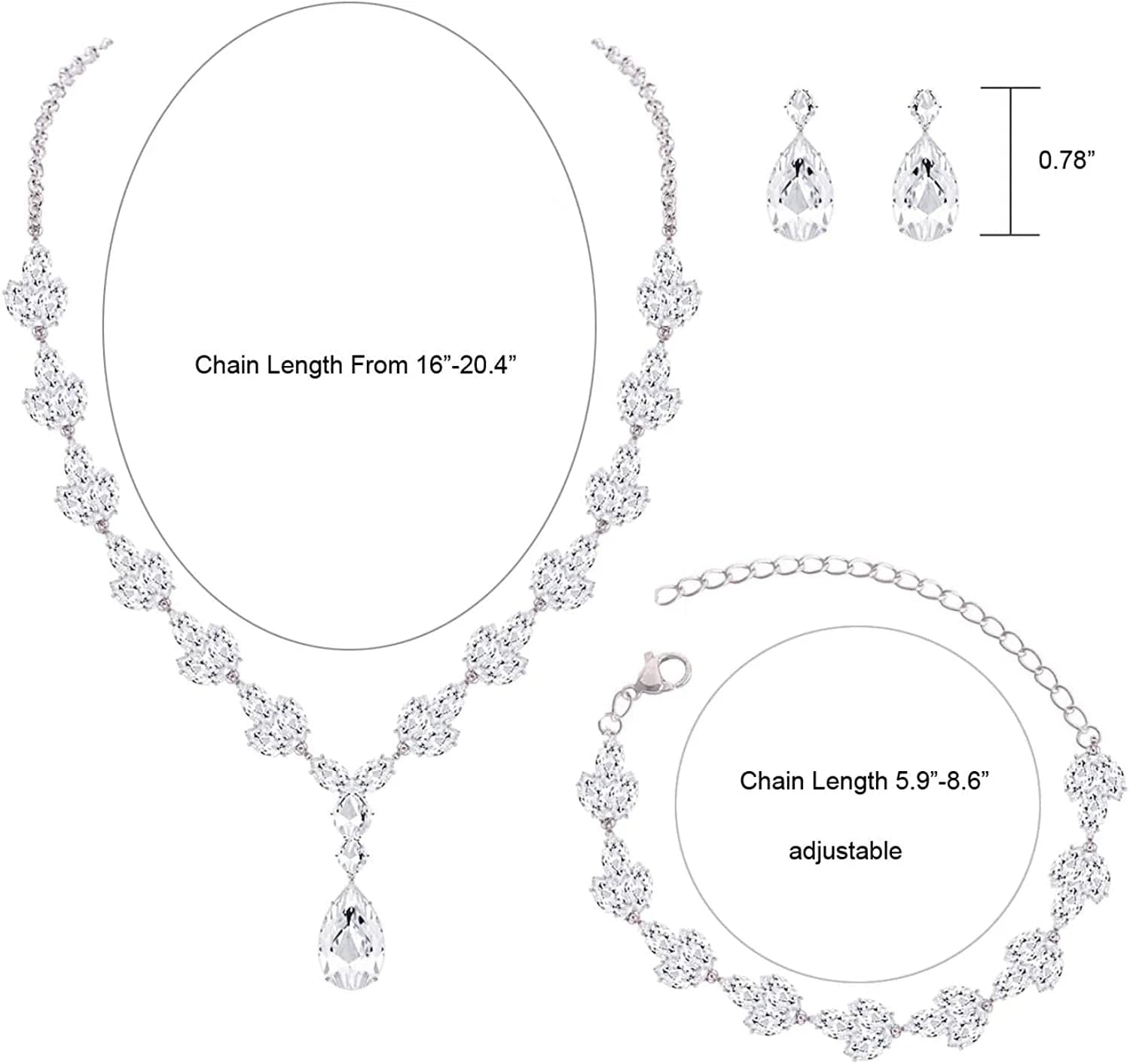 YSOUL CZ Zirconia Necklace Earrings Bracelet Jewelry Sets for Prom Wedding Bridal Bridesmaid