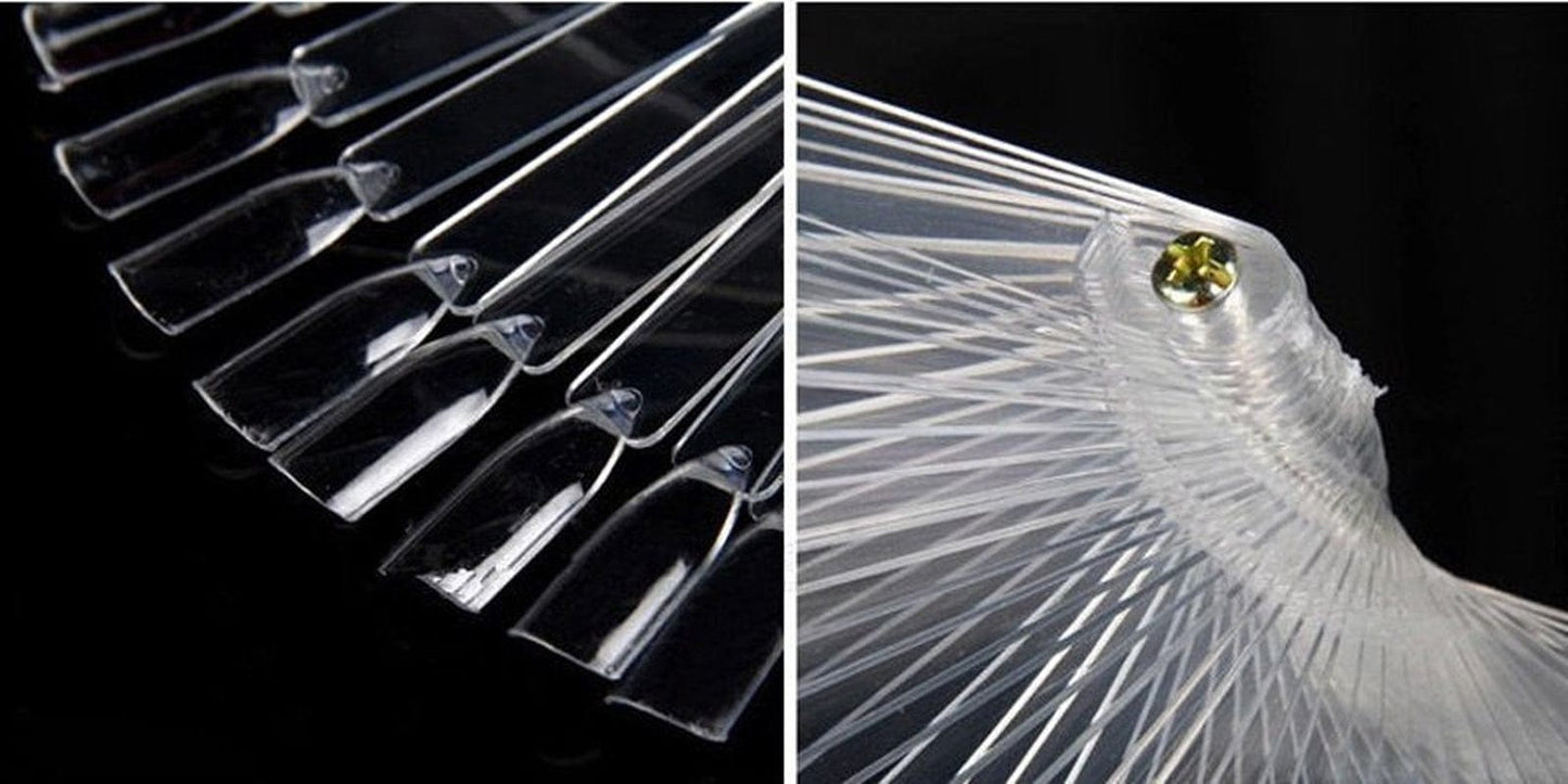 Yueton 2 Set Total 100 Tips Transparent Fan-Shaped Nail Art Tips Display Polish Board Display Practice Sticks Tool with Metal Screw Split Ring Holder Health & Beauty > Personal Care > Cosmetics > Cosmetic Tools > Nail Tools yueton   