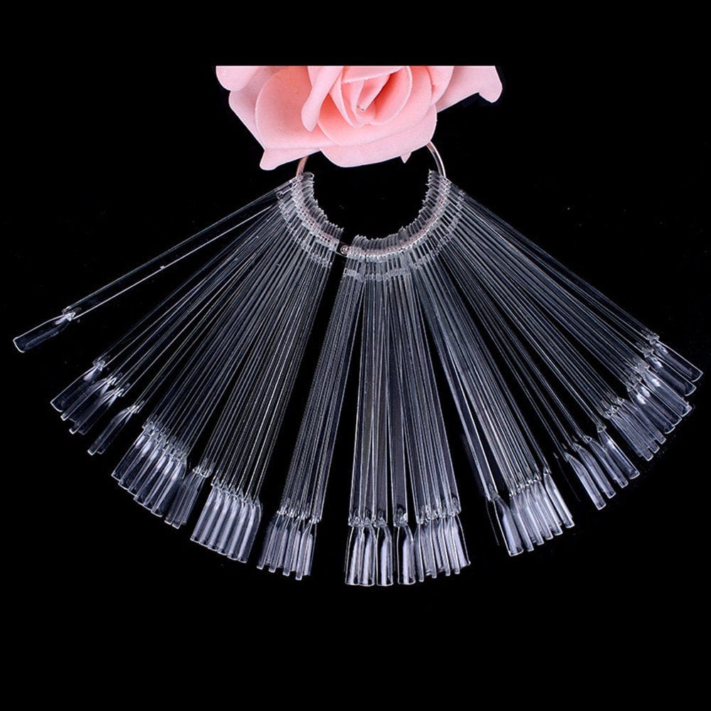 Yueton 2 Set Total 100 Tips Transparent Fan-Shaped Nail Art Tips Display Polish Board Display Practice Sticks Tool with Metal Screw Split Ring Holder Health & Beauty > Personal Care > Cosmetics > Cosmetic Tools > Nail Tools yueton   