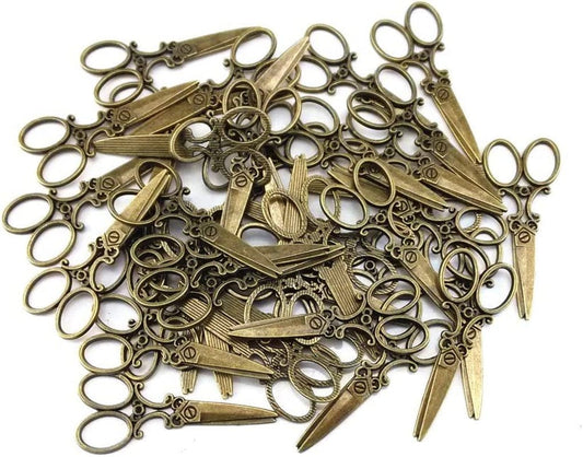 Yueton 40Pcs Vintage Scissors Shape Metal Charms Pendant DIY Craft Jewelry Making Accessory (Bronze) Bronze