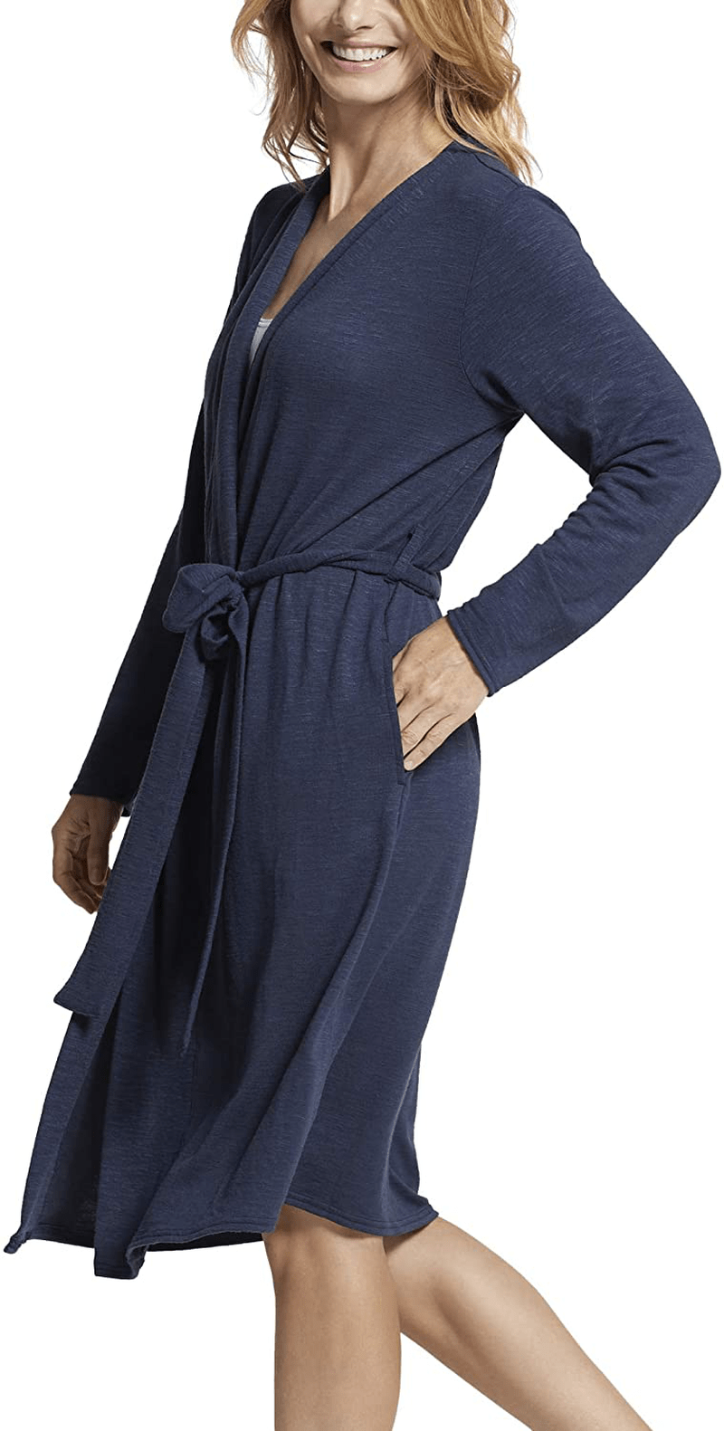 Yummie Womens Slub Knit Midi Lounge Robe Apparel & Accessories > Clothing > Sleepwear & Loungewear > Robes Yummie Mood Indigo Large 
