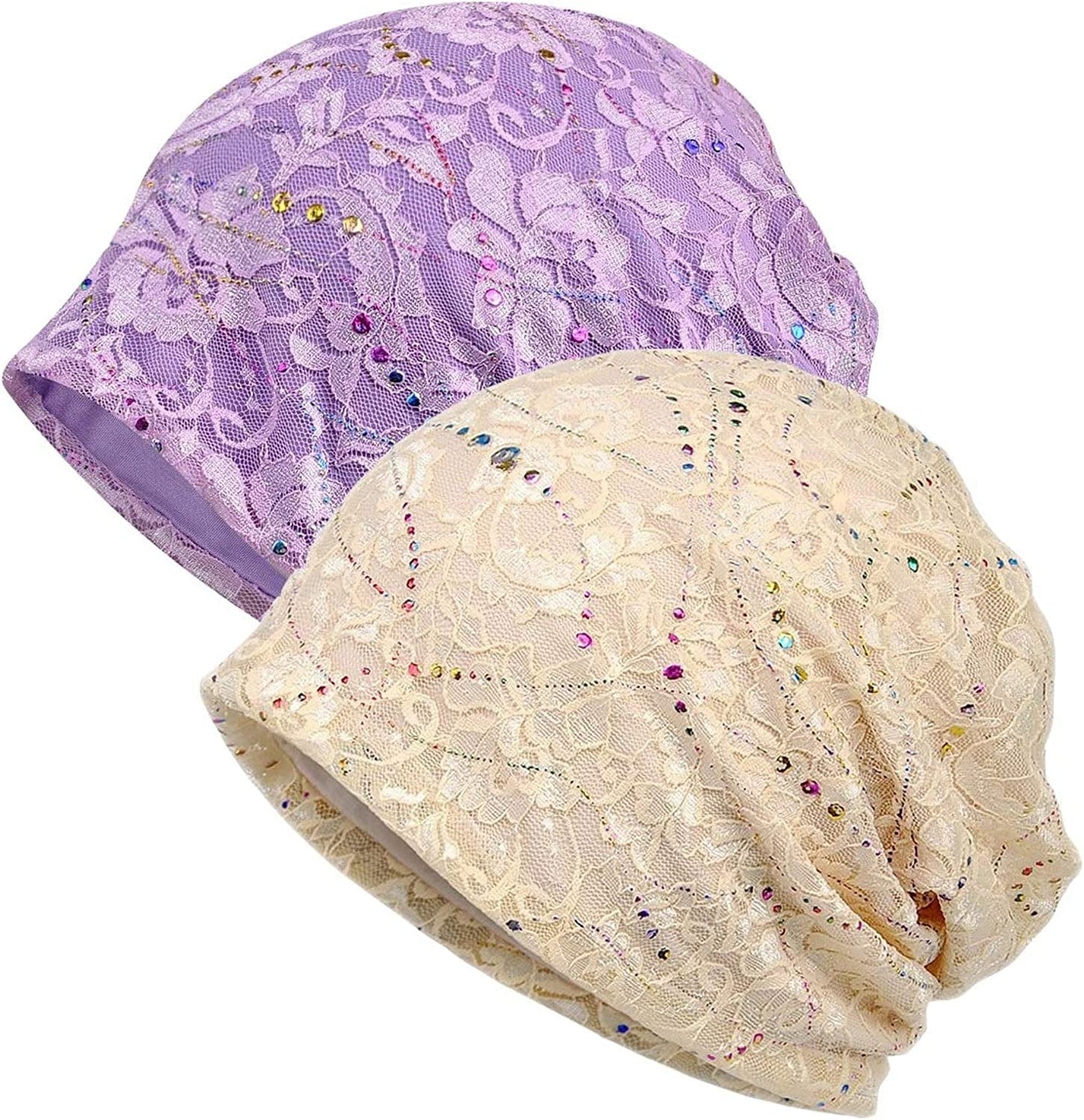 Yuzemumu Lace Beanies Chemo Caps Cancer Skull Cap Knitted Hat for Womens Apparel & Accessories > Clothing Accessories > Headwear Yuzemumu C-2pack  