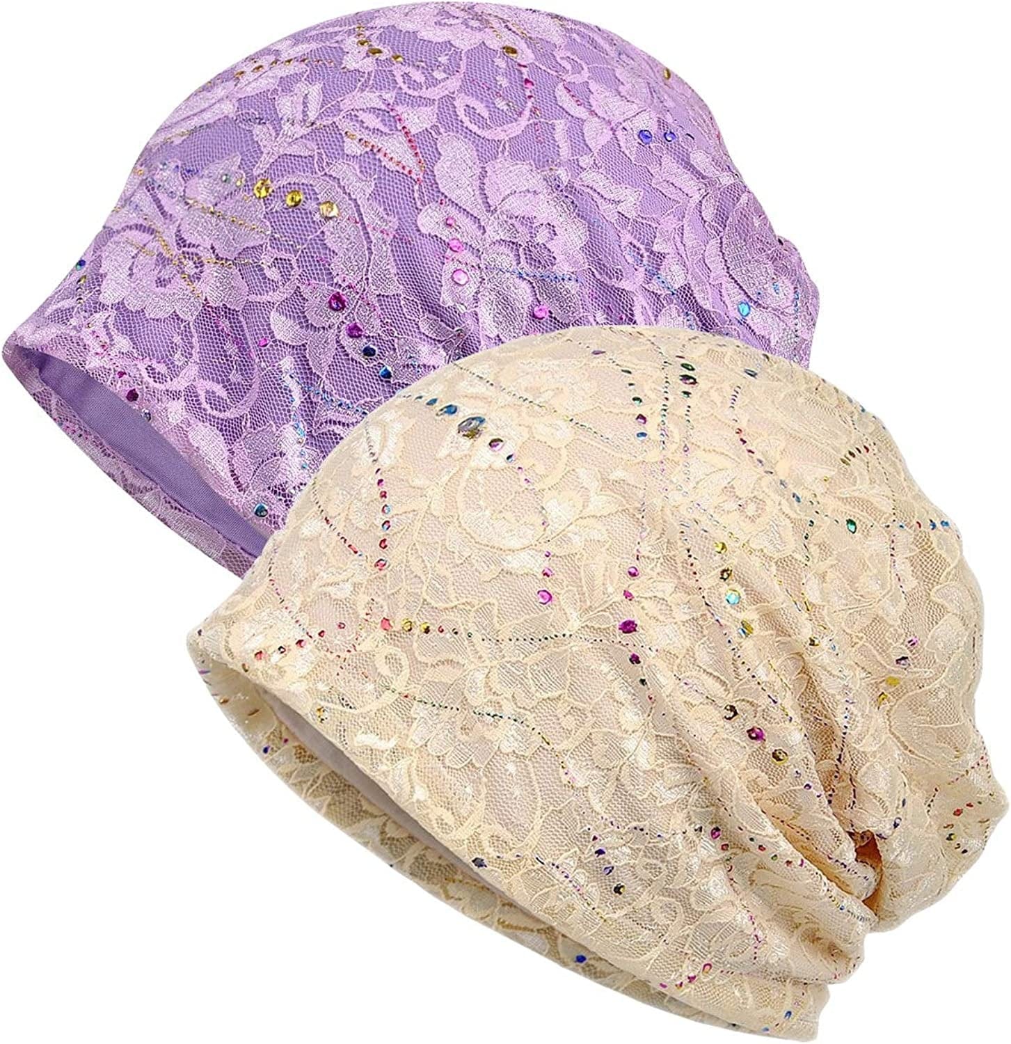 Yuzemumu Lace Beanies Chemo Caps Cancer Skull Cap Knitted Hat for Womens Apparel & Accessories > Clothing Accessories > Headwear Yuzemumu C-2pack  