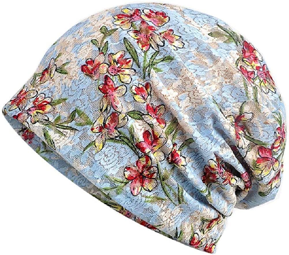 Yuzemumu Lace Beanies Chemo Caps Cancer Skull Cap Knitted Hat for Womens Apparel & Accessories > Clothing Accessories > Headwear Yuzemumu E-light Blue  