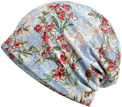 Yuzemumu Lace Beanies Chemo Caps Cancer Skull Cap Knitted Hat for Womens Apparel & Accessories > Clothing Accessories > Headwear Yuzemumu E-light Blue  