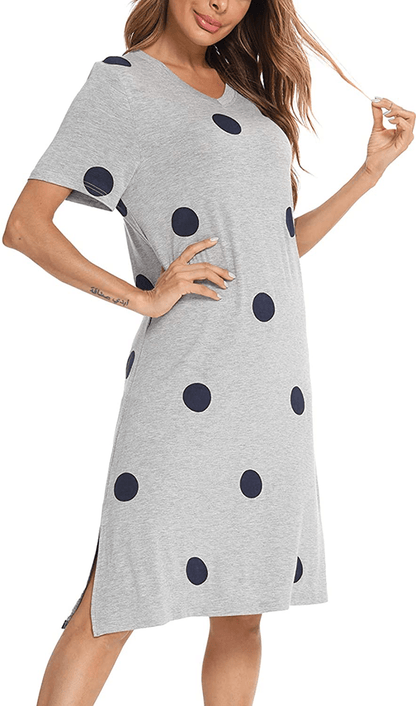 YYA Womens Nightgown Soft Short Sleeve Printed Sleep Shirt V-Neck Side Slit Nightshirt Loungewear S-3XL Apparel & Accessories > Clothing > Sleepwear & Loungewear > Nightgowns Kylie Max   