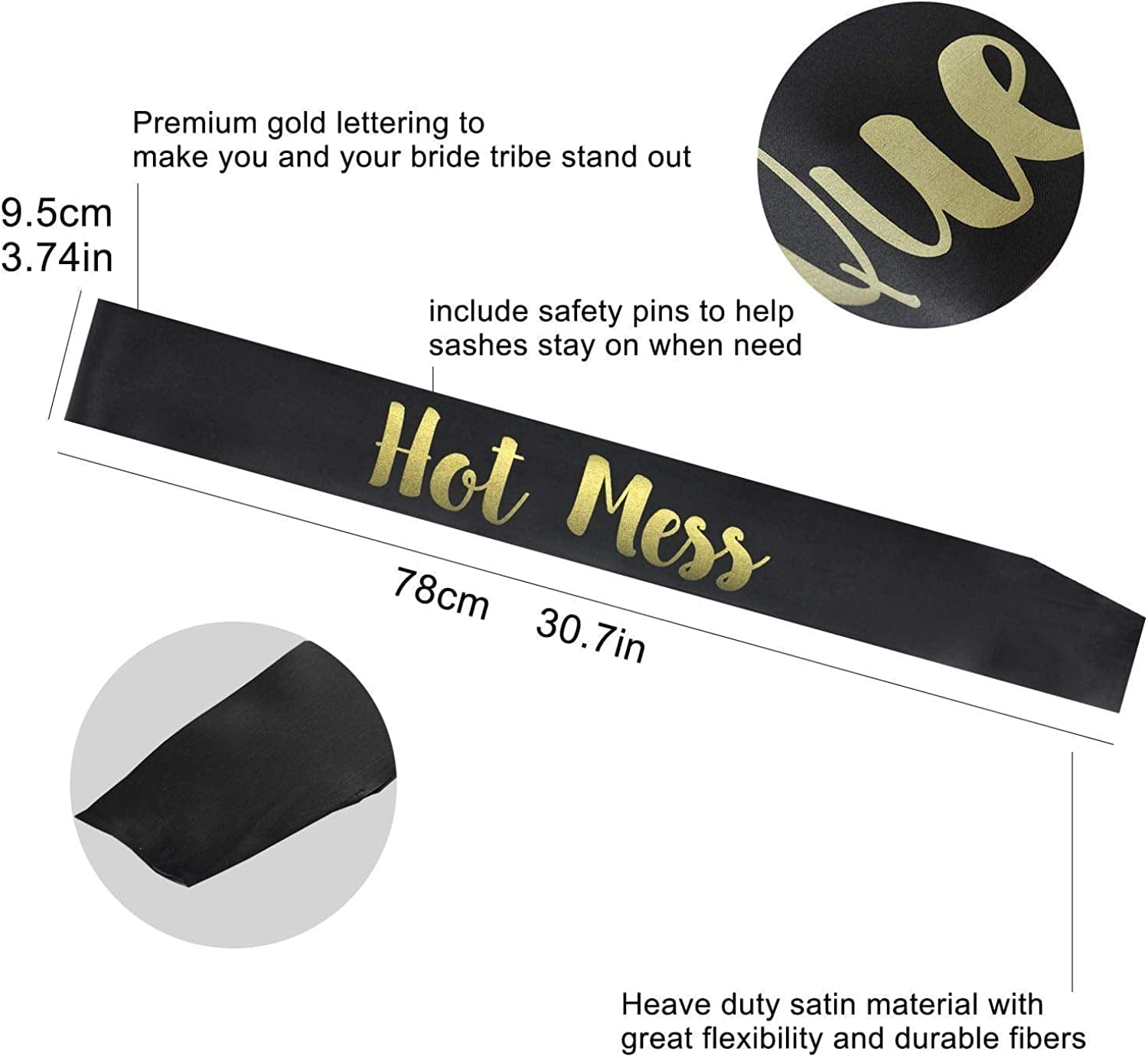 YZDING 12 Pcs Bride to Be Sash Bachelorette Party Decorations- Unique Bride and Bridesmaid Sashes for Bachelorette Party (Black, Gold Letters) Apparel & Accessories > Clothing Accessories > Sashes Zxx1   