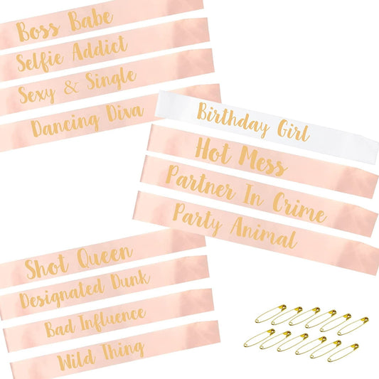 YZDING Birthday Sashes for Girl Women， Happy Birthday Queen Gift Sash Set for Party Supplies Fun Party Favors Decorations,12 Pack (Rose Gold), 33*3.8 Inch Apparel & Accessories > Clothing Accessories > Sashes YZDING Rose Gold  
