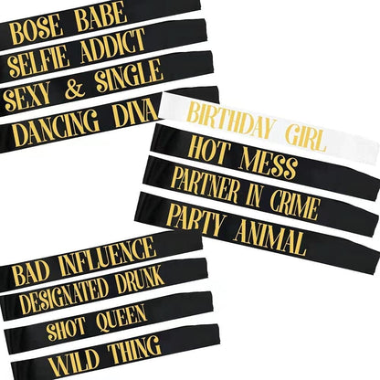 YZDING Birthday Sashes for Girl Women， Happy Birthday Queen Gift Sash Set for Party Supplies Fun Party Favors Decorations,12 Pack (Rose Gold), 33*3.8 Inch Apparel & Accessories > Clothing Accessories > Sashes YZDING Black and White  