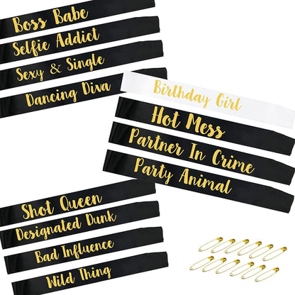 YZDING Birthday Sashes for Girl Women， Happy Birthday Queen Gift Sash Set for Party Supplies Fun Party Favors Decorations,12 Pack (Rose Gold), 33*3.8 Inch Apparel & Accessories > Clothing Accessories > Sashes YZDING Black  