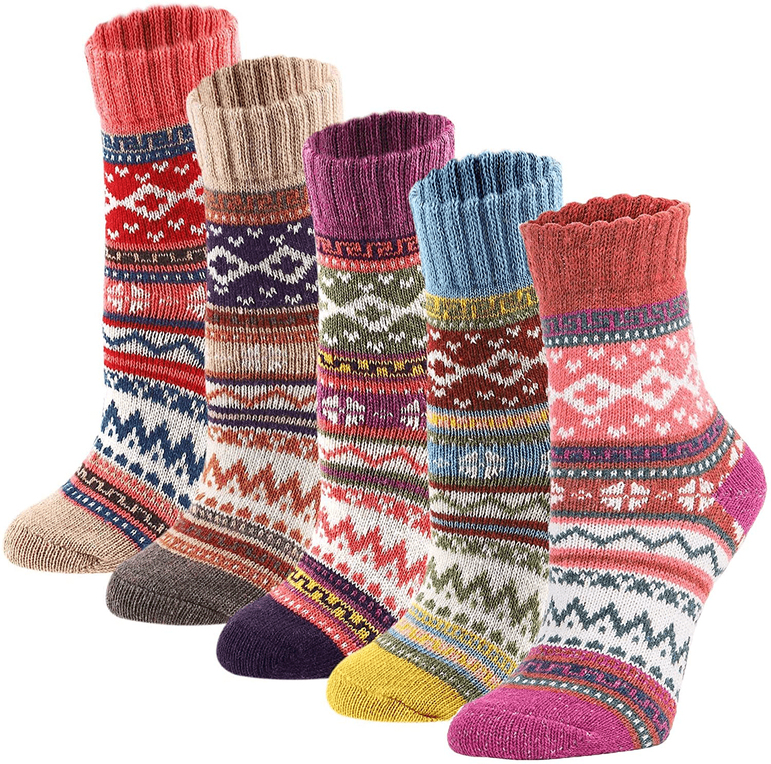 YZKKE 5Pack Womens Vintage Winter Soft Warm Thick Cold Knit Wool Crew Socks, Multicolor, free size Arts & Entertainment > Party & Celebration > Gift Giving YZKKE Multicolor  