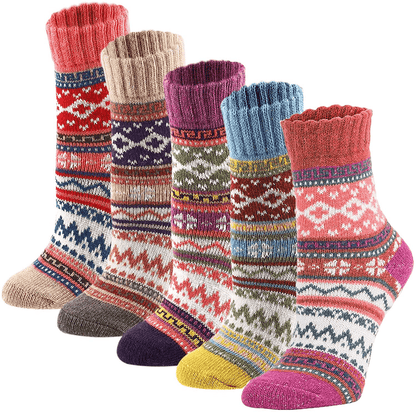 YZKKE 5Pack Womens Vintage Winter Soft Warm Thick Cold Knit Wool Crew Socks, Multicolor, free size Arts & Entertainment > Party & Celebration > Gift Giving YZKKE Multicolor  