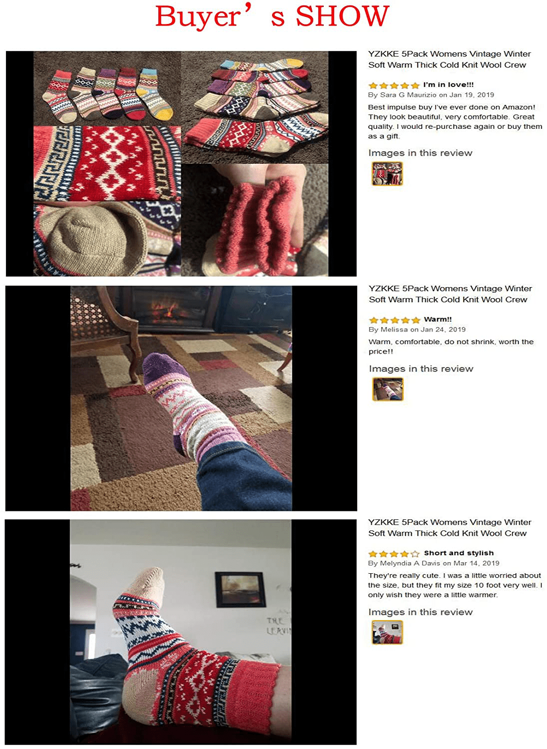 YZKKE 5Pack Womens Vintage Winter Soft Warm Thick Cold Knit Wool Crew Socks, Multicolor, free size Arts & Entertainment > Party & Celebration > Gift Giving YZKKE   
