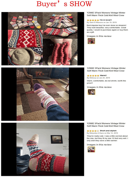 YZKKE 5Pack Womens Vintage Winter Soft Warm Thick Cold Knit Wool Crew Socks, Multicolor, free size Arts & Entertainment > Party & Celebration > Gift Giving YZKKE   