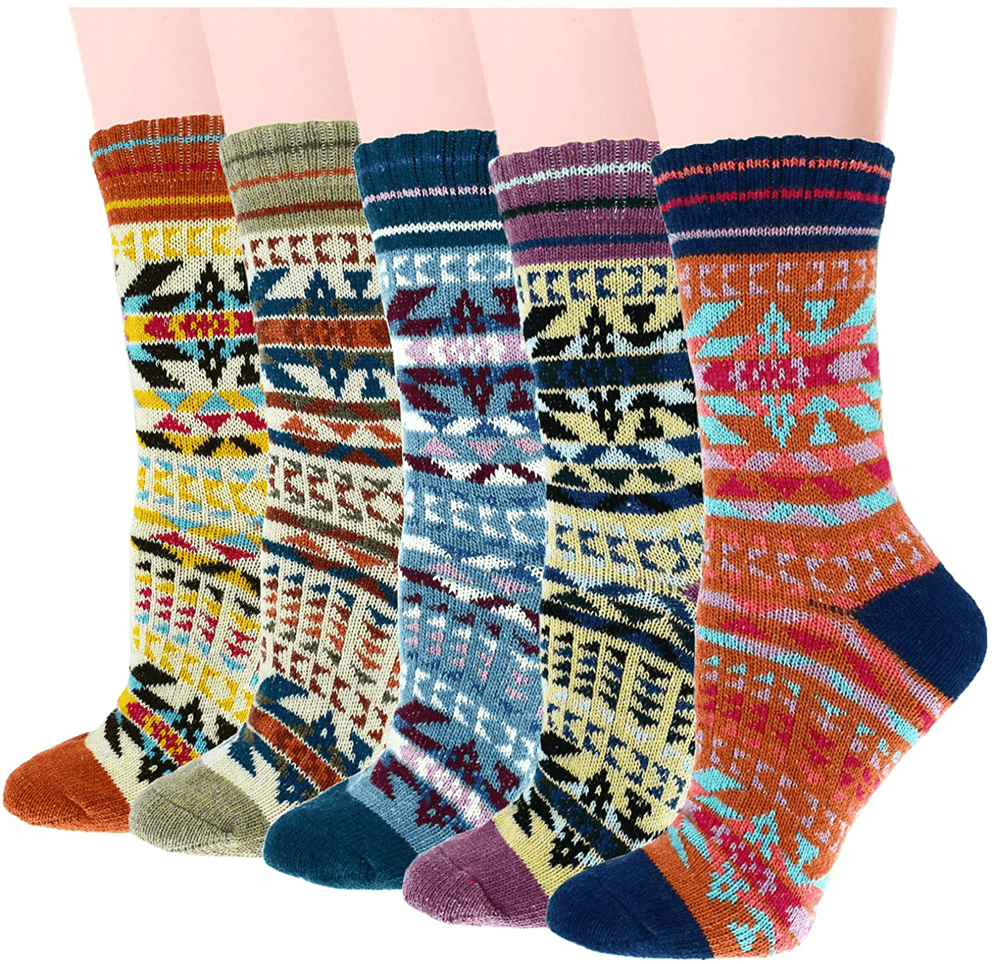 YZKKE 5Pack Womens Vintage Winter Soft Warm Thick Cold Knit Wool Crew Socks, Multicolor, free size Arts & Entertainment > Party & Celebration > Gift Giving YZKKE Q-18  