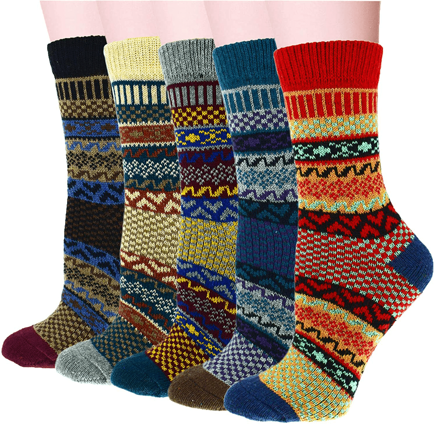 YZKKE 5Pack Womens Vintage Winter Soft Warm Thick Cold Knit Wool Crew Socks, Multicolor, free size Arts & Entertainment > Party & Celebration > Gift Giving YZKKE Q-20  