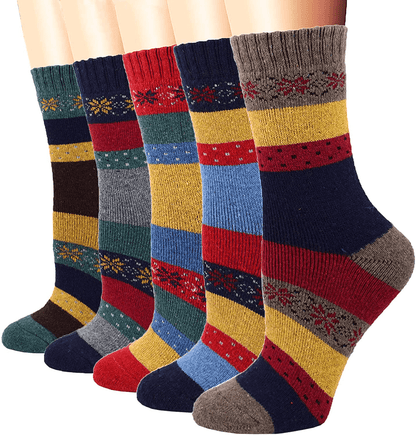 YZKKE 5Pack Womens Vintage Winter Soft Warm Thick Cold Knit Wool Crew Socks, Multicolor, free size Arts & Entertainment > Party & Celebration > Gift Giving YZKKE Q-6  