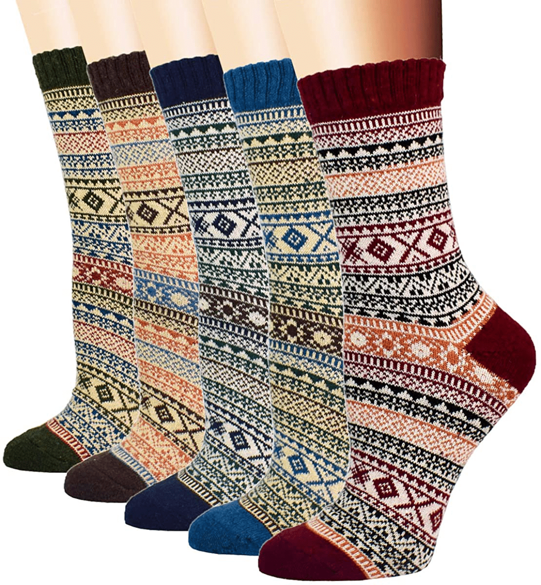 YZKKE 5Pack Womens Vintage Winter Soft Warm Thick Cold Knit Wool Crew Socks, Multicolor, free size Arts & Entertainment > Party & Celebration > Gift Giving YZKKE Q-5  