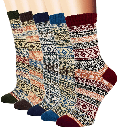 YZKKE 5Pack Womens Vintage Winter Soft Warm Thick Cold Knit Wool Crew Socks, Multicolor, free size Arts & Entertainment > Party & Celebration > Gift Giving YZKKE Q-5  
