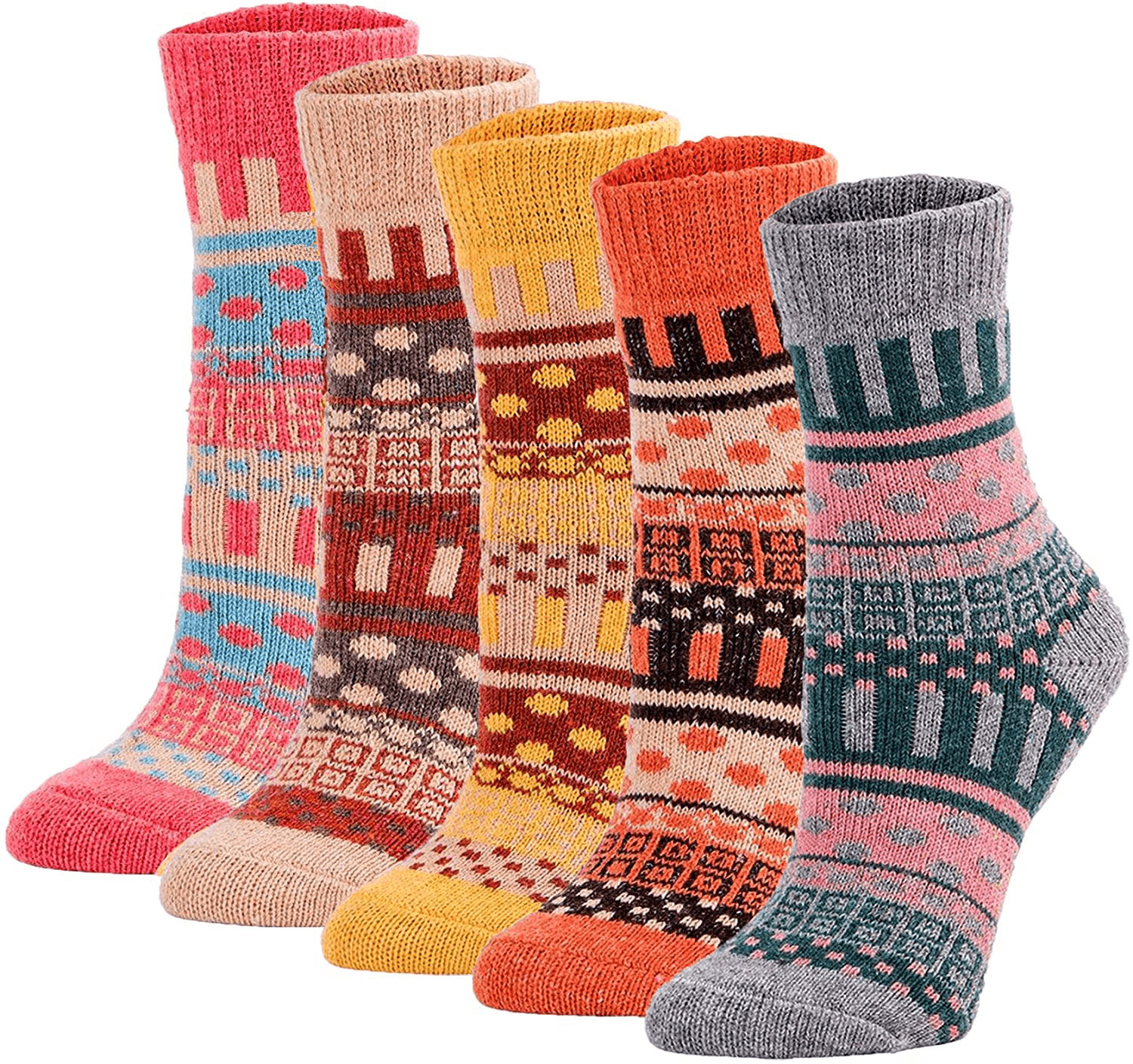 YZKKE 5Pack Womens Vintage Winter Soft Warm Thick Cold Knit Wool Crew Socks, Multicolor, free size Arts & Entertainment > Party & Celebration > Gift Giving YZKKE Q-1  