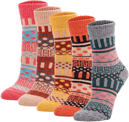 YZKKE 5Pack Womens Vintage Winter Soft Warm Thick Cold Knit Wool Crew Socks, Multicolor, free size Arts & Entertainment > Party & Celebration > Gift Giving YZKKE Q-1  