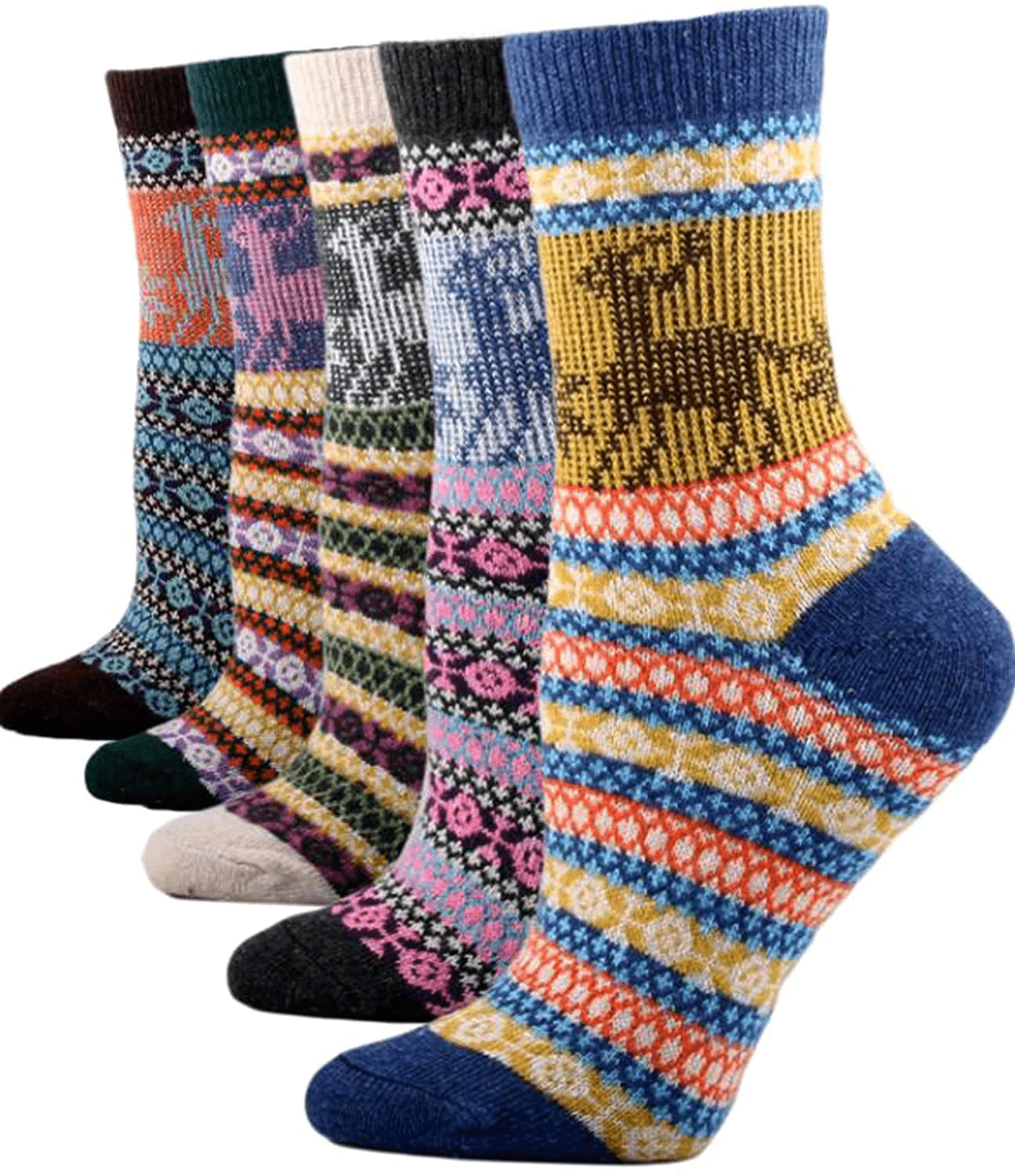 YZKKE 5Pack Womens Vintage Winter Soft Warm Thick Cold Knit Wool Crew Socks, Multicolor, free size Arts & Entertainment > Party & Celebration > Gift Giving YZKKE Q-9  