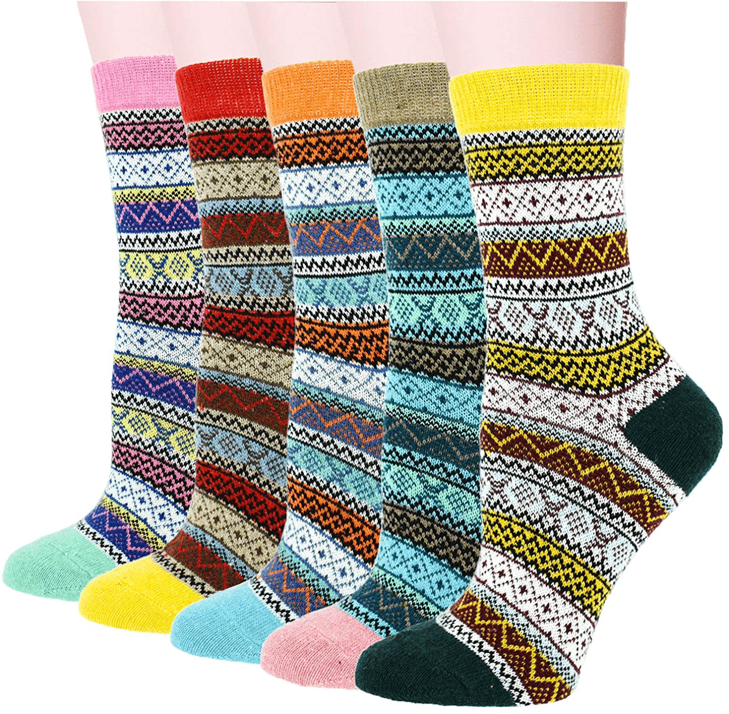 YZKKE 5Pack Womens Vintage Winter Soft Warm Thick Cold Knit Wool Crew Socks, Multicolor, free size Arts & Entertainment > Party & Celebration > Gift Giving YZKKE Q-15  