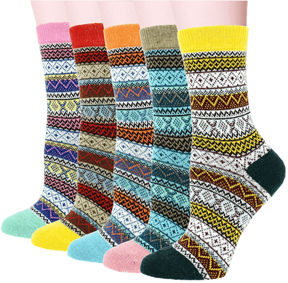 YZKKE 5Pack Womens Vintage Winter Soft Warm Thick Cold Knit Wool Crew Socks, Multicolor, free size Arts & Entertainment > Party & Celebration > Gift Giving YZKKE Q-15  