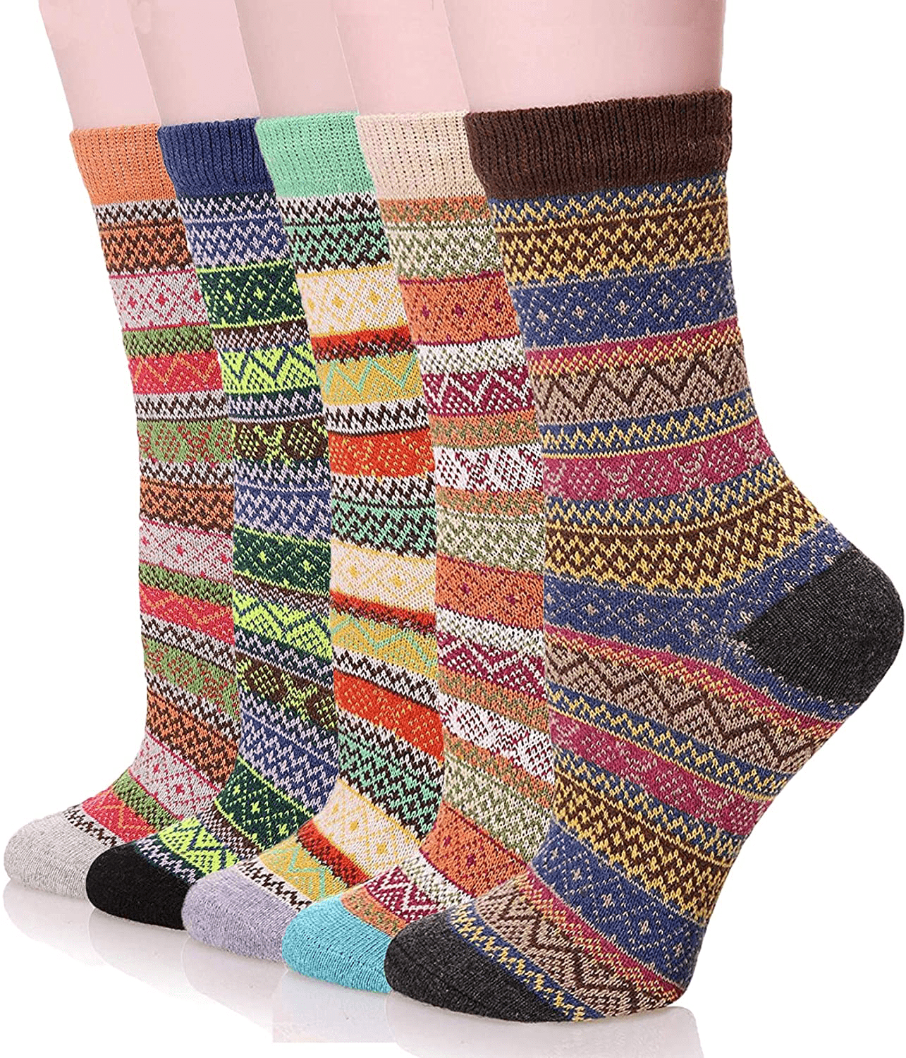YZKKE 5Pack Womens Vintage Winter Soft Warm Thick Cold Knit Wool Crew Socks, Multicolor, free size Arts & Entertainment > Party & Celebration > Gift Giving YZKKE Q-7  