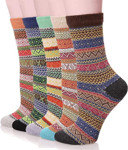 YZKKE 5Pack Womens Vintage Winter Soft Warm Thick Cold Knit Wool Crew Socks, Multicolor, free size Arts & Entertainment > Party & Celebration > Gift Giving YZKKE Q-7  
