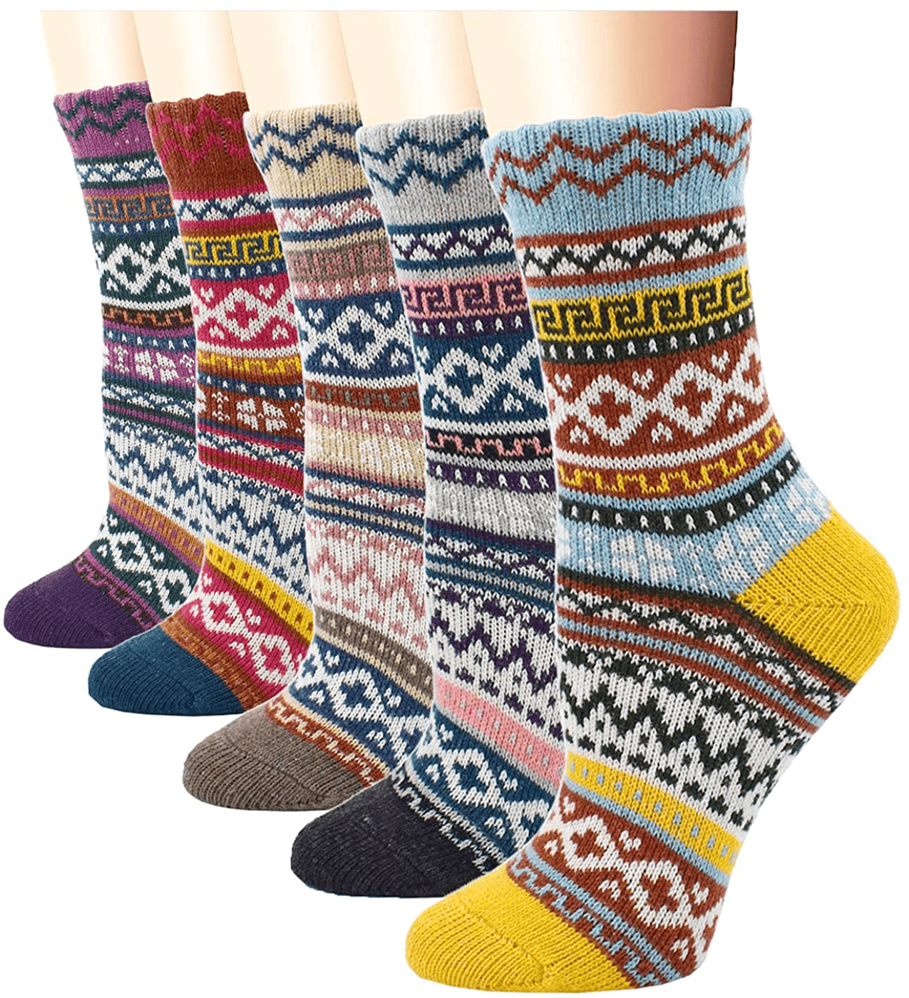 YZKKE 5Pack Womens Vintage Winter Soft Warm Thick Cold Knit Wool Crew Socks, Multicolor, free size Arts & Entertainment > Party & Celebration > Gift Giving YZKKE Q-11  
