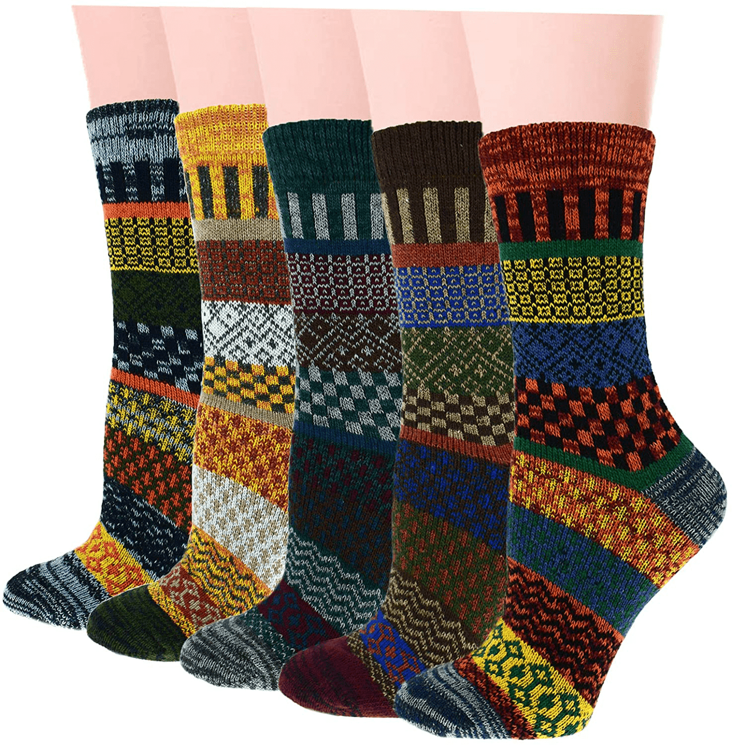 YZKKE 5Pack Womens Vintage Winter Soft Warm Thick Cold Knit Wool Crew Socks, Multicolor, free size Arts & Entertainment > Party & Celebration > Gift Giving YZKKE Q-17  