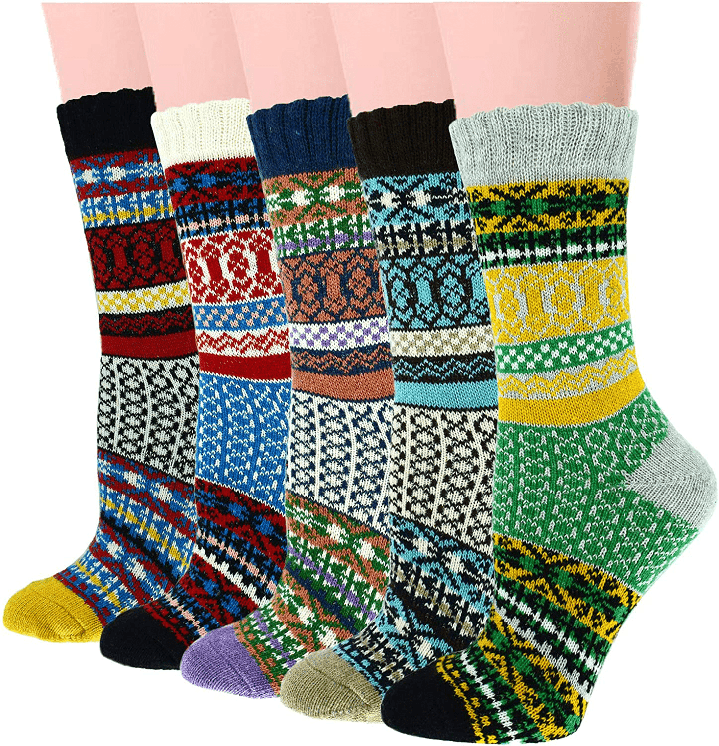YZKKE 5Pack Womens Vintage Winter Soft Warm Thick Cold Knit Wool Crew Socks, Multicolor, free size Arts & Entertainment > Party & Celebration > Gift Giving YZKKE Q-19  