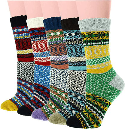 YZKKE 5Pack Womens Vintage Winter Soft Warm Thick Cold Knit Wool Crew Socks, Multicolor, free size Arts & Entertainment > Party & Celebration > Gift Giving YZKKE Q-19  