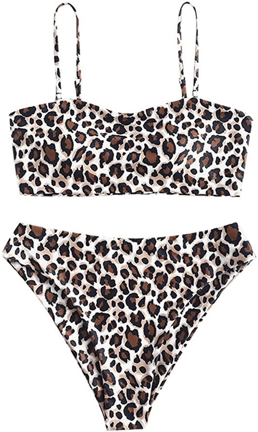 ZAFUL Bikini Removable Straps Bandeau Two Piece Bathing Suits for Women Apparel & Accessories > Clothing > Swimwear ZAFUL Leopard-a Small 