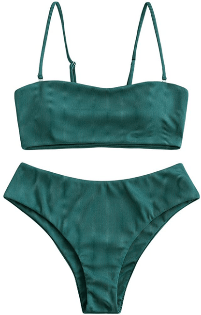 ZAFUL Bikini Removable Straps Bandeau Two Piece Bathing Suits for Women Apparel & Accessories > Clothing > Swimwear ZAFUL Peacock Blue-ribbed Large 