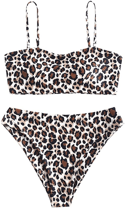 ZAFUL Bikini Removable Straps Bandeau Two Piece Bathing Suits for Women Apparel & Accessories > Clothing > Swimwear ZAFUL Leopard-a Large 