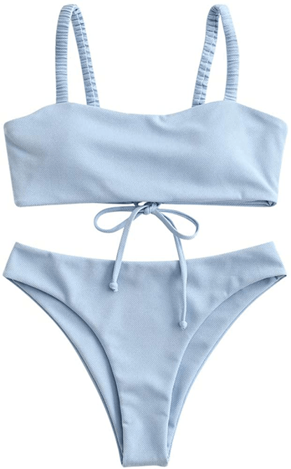 ZAFUL Bikini Removable Straps Bandeau Two Piece Bathing Suits for Women Apparel & Accessories > Clothing > Swimwear ZAFUL Light Blue-elasticated Straps Small 