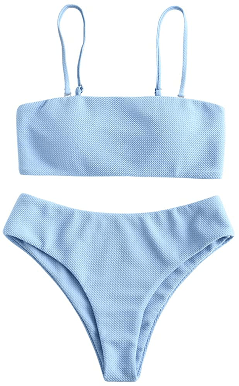 ZAFUL Bikini Removable Straps Bandeau Two Piece Bathing Suits for Women Apparel & Accessories > Clothing > Swimwear ZAFUL Light Blue Medium 