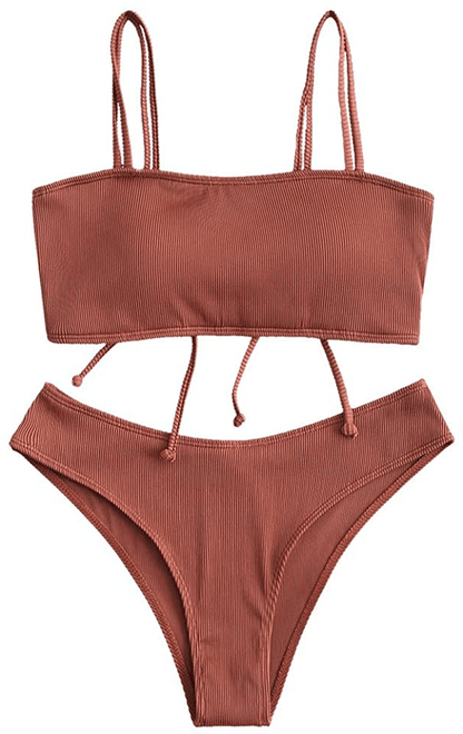 ZAFUL Bikini Removable Straps Bandeau Two Piece Bathing Suits for Women Apparel & Accessories > Clothing > Swimwear ZAFUL Cherry Red-cinched Dual Strap Large 