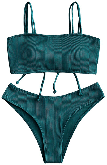 ZAFUL Bikini Removable Straps Bandeau Two Piece Bathing Suits for Women Apparel & Accessories > Clothing > Swimwear ZAFUL Peacock Blue-cinched Dual Strap Large 