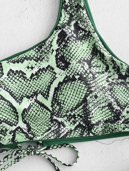 ZAFUL Bikini Snakeskin One Shoulder Reversible Bathing Suit Padded Lace Up 2 Piece Swimsuits for Women Apparel & Accessories > Clothing > Swimwear ZAFUL   