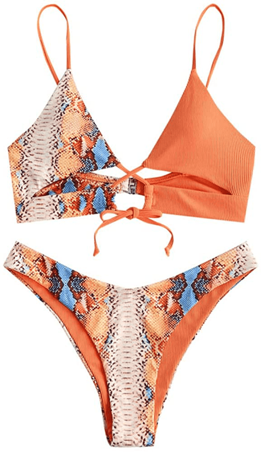 ZAFUL Star Sun Moon Print Bathing Suits for Women Back Criss Cross Lace-Up Triangle Bikini Apparel & Accessories > Clothing > Swimwear Kylie Max   