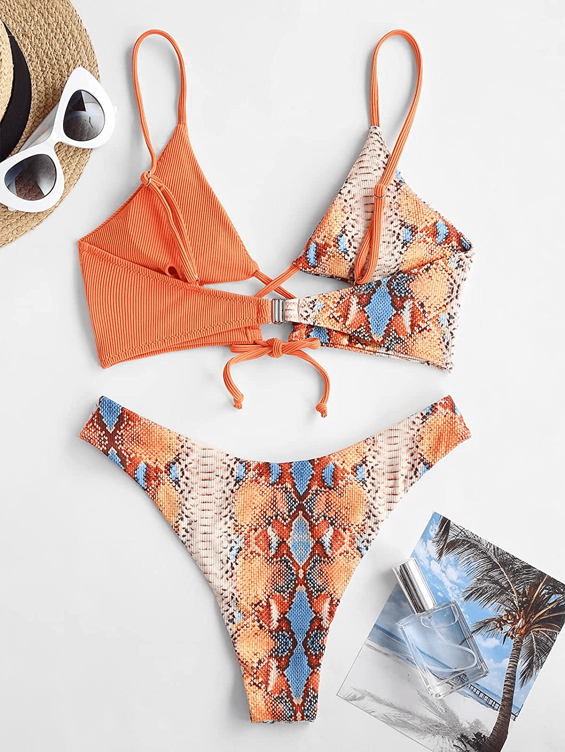 ZAFUL Star Sun Moon Print Bathing Suits for Women Back Criss Cross Lace-Up Triangle Bikini Apparel & Accessories > Clothing > Swimwear Kylie Max   