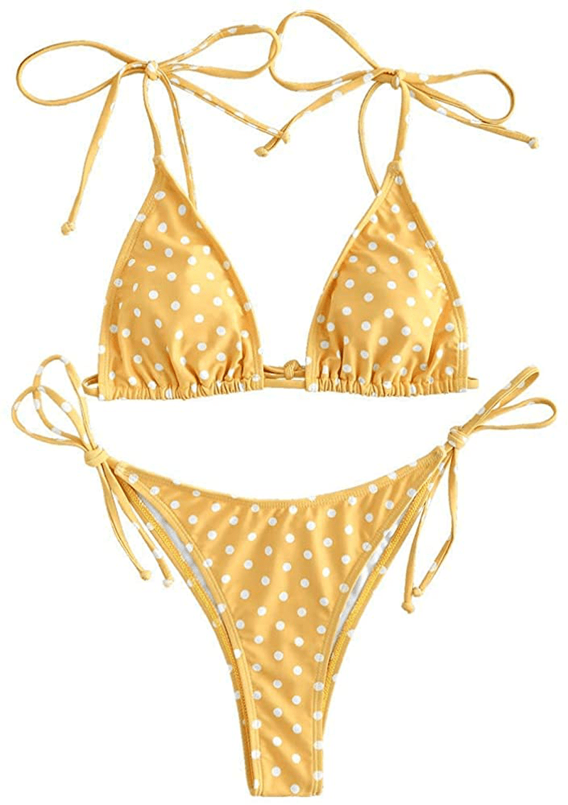 ZAFUL Swimsuits for Women Tie String Triangle Bikini Set Polka Dot Two Piece Bathing Suits  Kylie Max   