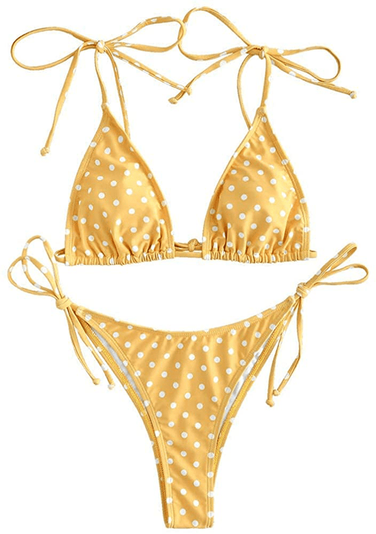 ZAFUL Swimsuits for Women Tie String Triangle Bikini Set Polka Dot Two Piece Bathing Suits  Kylie Max   