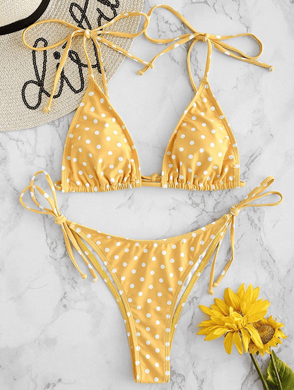 ZAFUL Swimsuits for Women Tie String Triangle Bikini Set Polka Dot Two Piece Bathing Suits  Kylie Max   