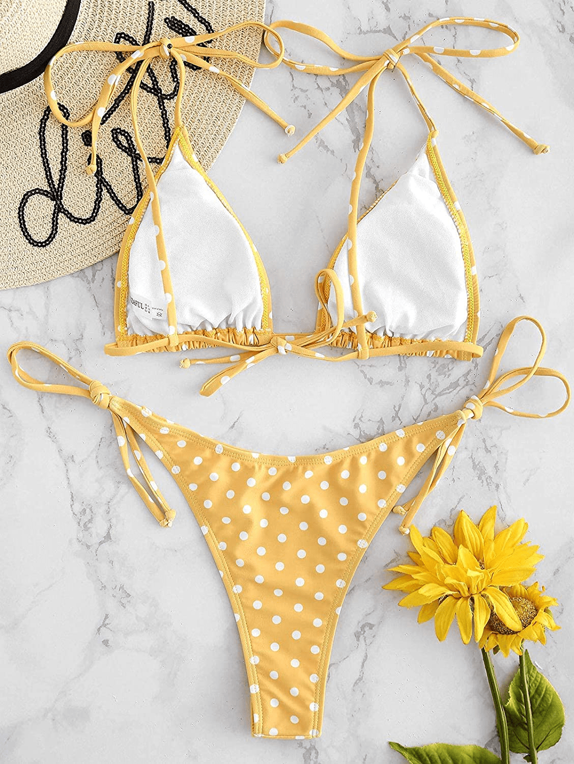ZAFUL Swimsuits for Women Tie String Triangle Bikini Set Polka Dot Two Piece Bathing Suits  Kylie Max   