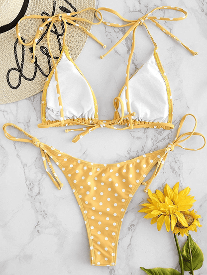 ZAFUL Swimsuits for Women Tie String Triangle Bikini Set Polka Dot Two Piece Bathing Suits  Kylie Max   
