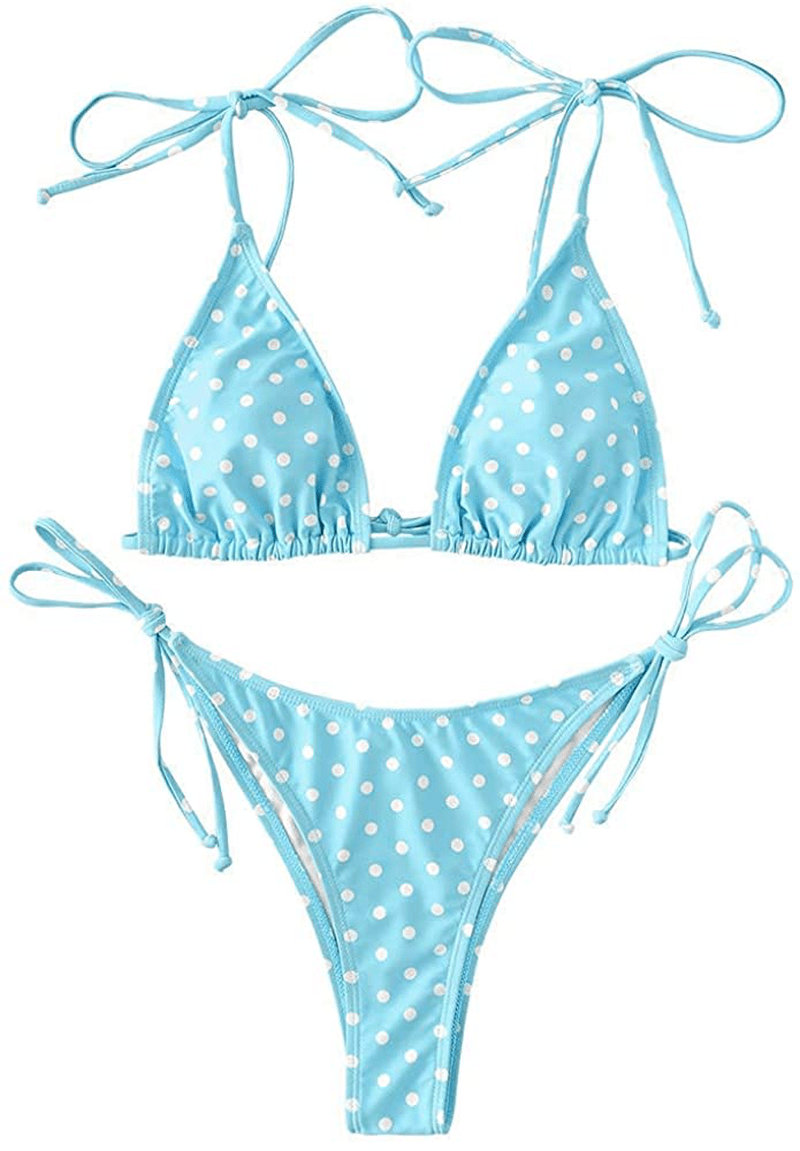 ZAFUL Swimsuits for Women Tie String Triangle Bikini Set Polka Dot Two Piece Bathing Suits  Kylie Max   